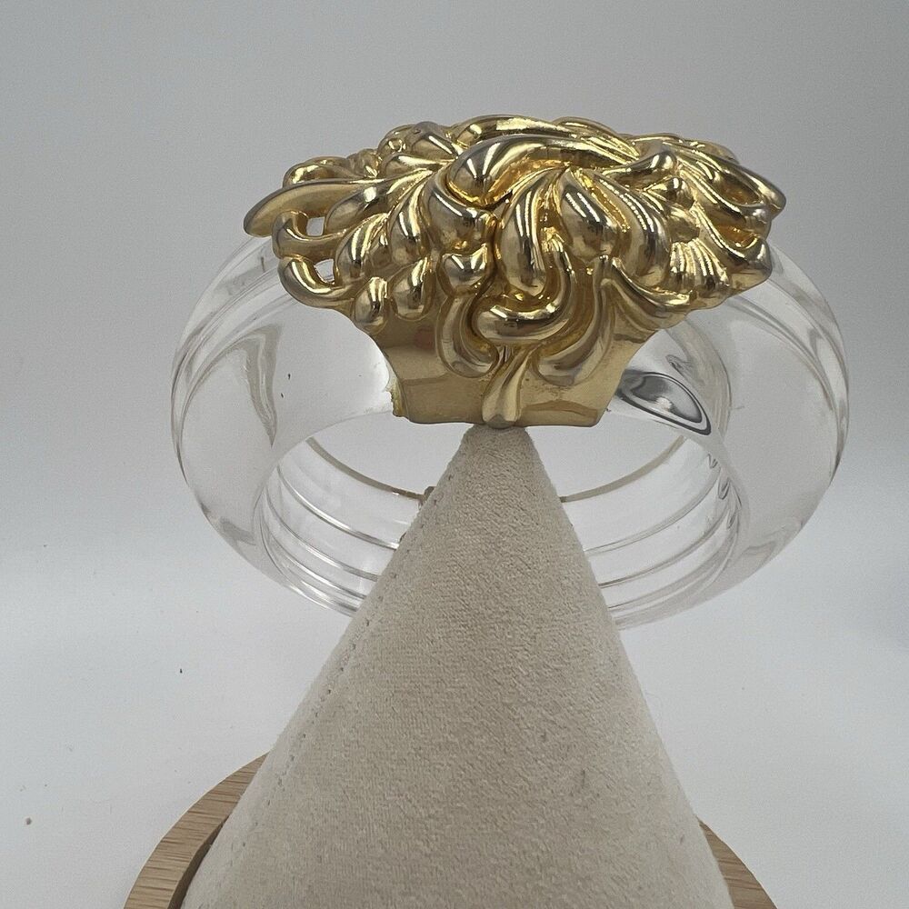 Vintage Inna Cytrine Heavy Lucite And Gold Tone Swirl Bangle Bracelet Chunky Big